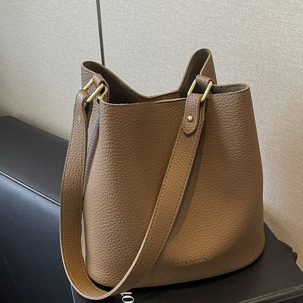 Women's PU Pleated Large Bucket Shoulder Bag