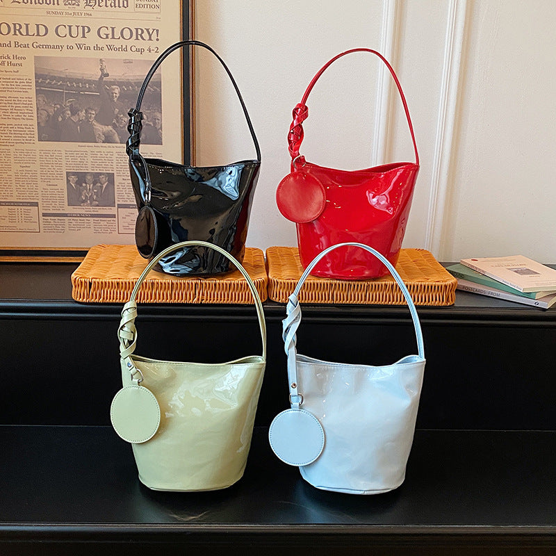 Women’s PU Bucket Shoulder Bag with Zipper Closure