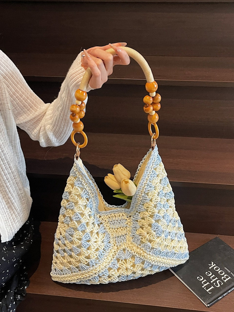 Women’s Woven Paper Shoulder Tote Bag for Travel