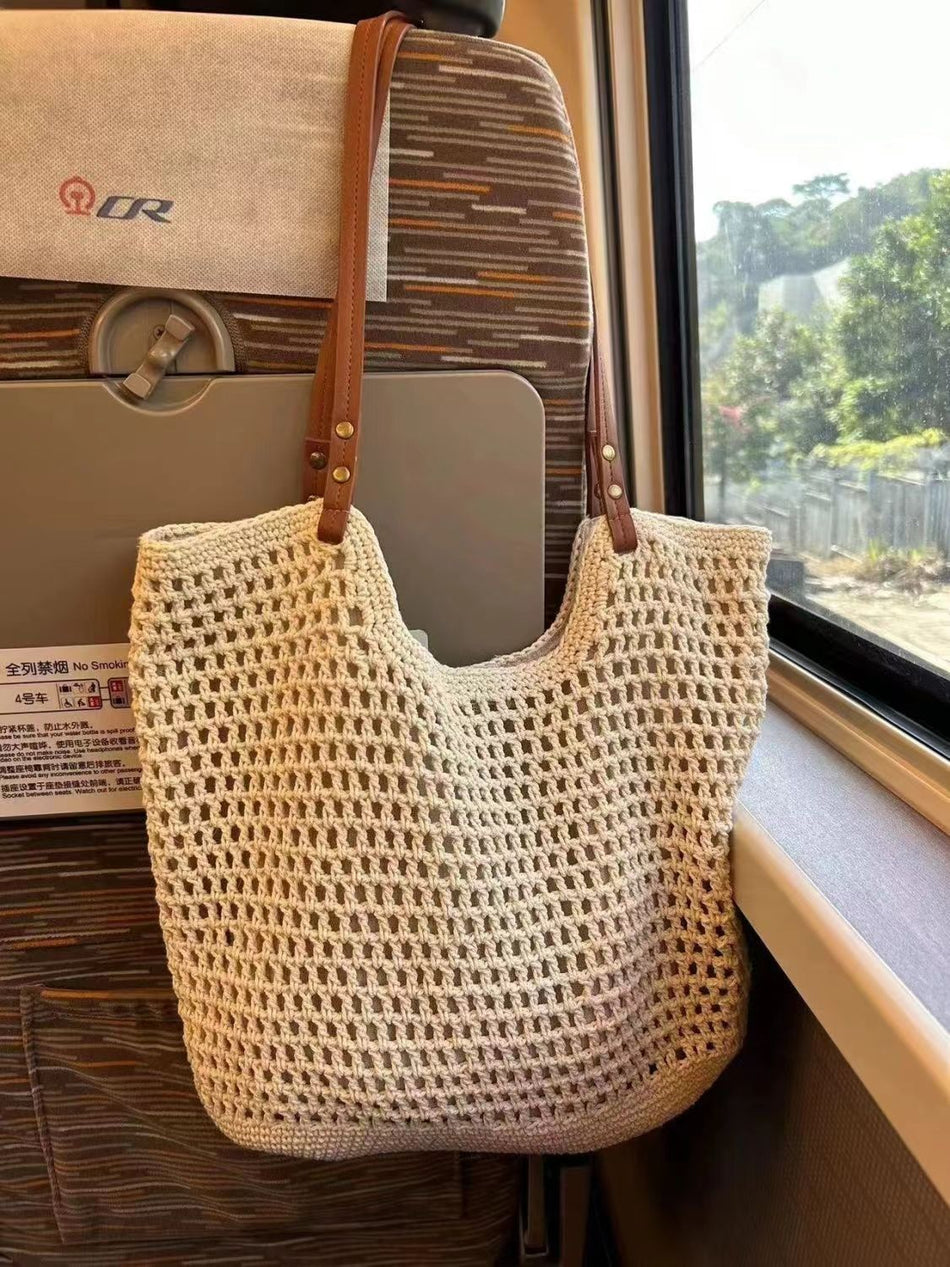 Women’s Cotton Linen Woven Round Tote Bag