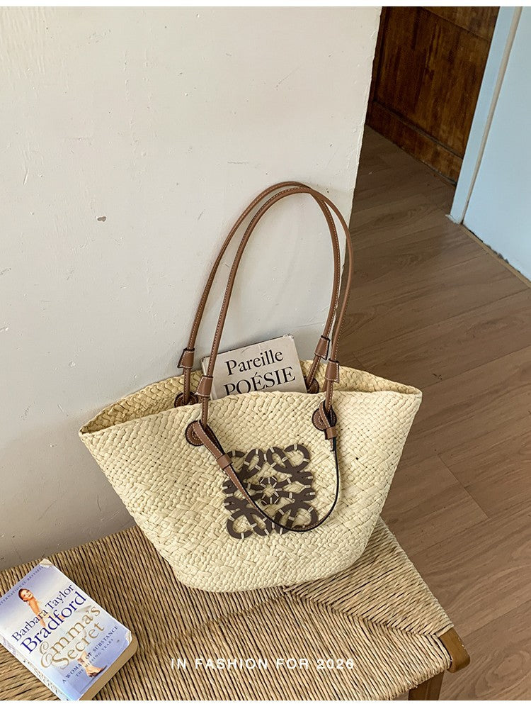 Women’s Cotton Linen Woven Round Tote Bag