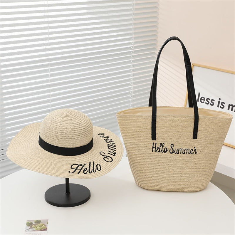 Women’s Embroidered Wide-Brim Straw Sun Hat