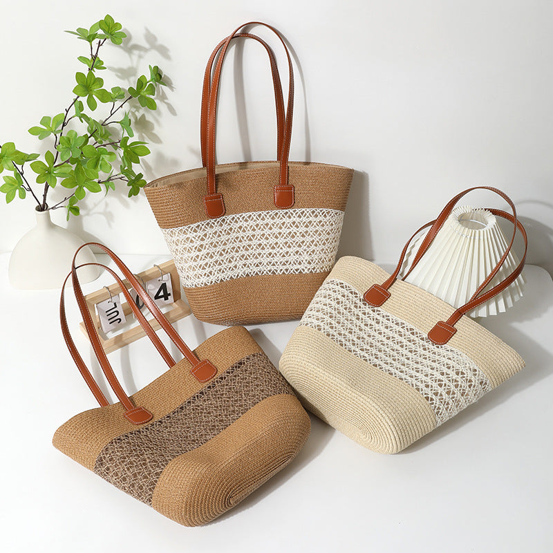 Women’s Woven Straw Large Tote Bag with Magnetic Clasp