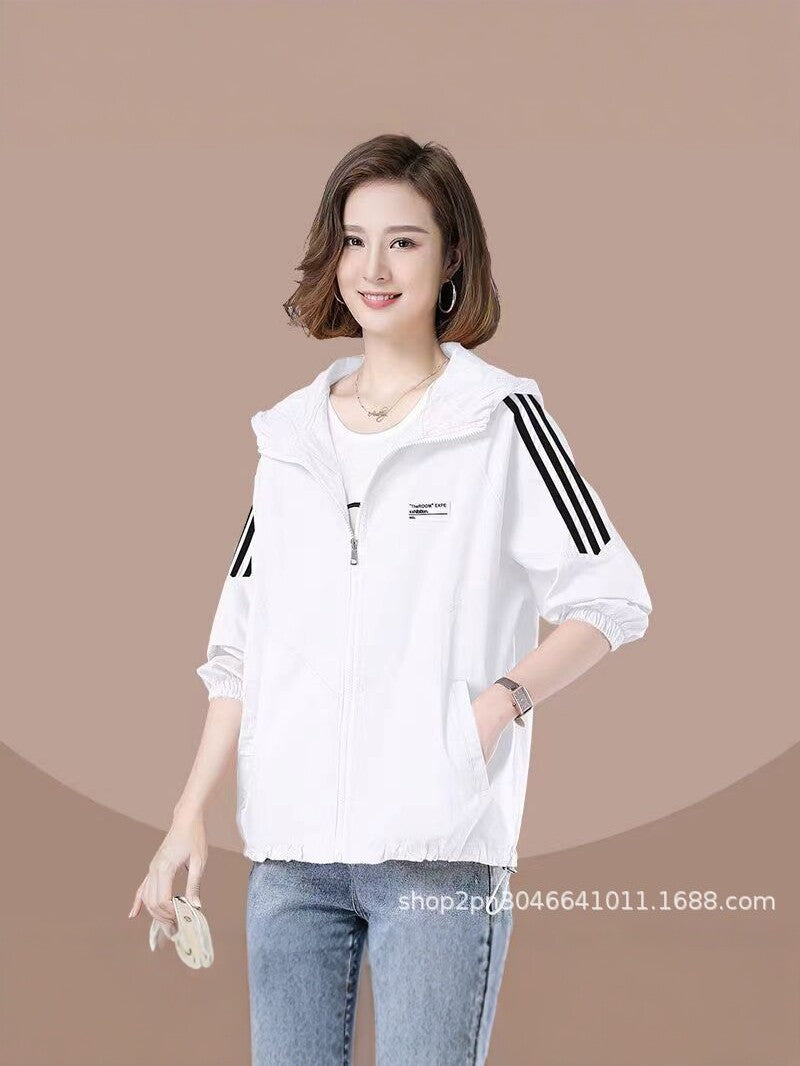 Women's Lightweight Hooded Zip Jacket in Thin Nylon for Summer