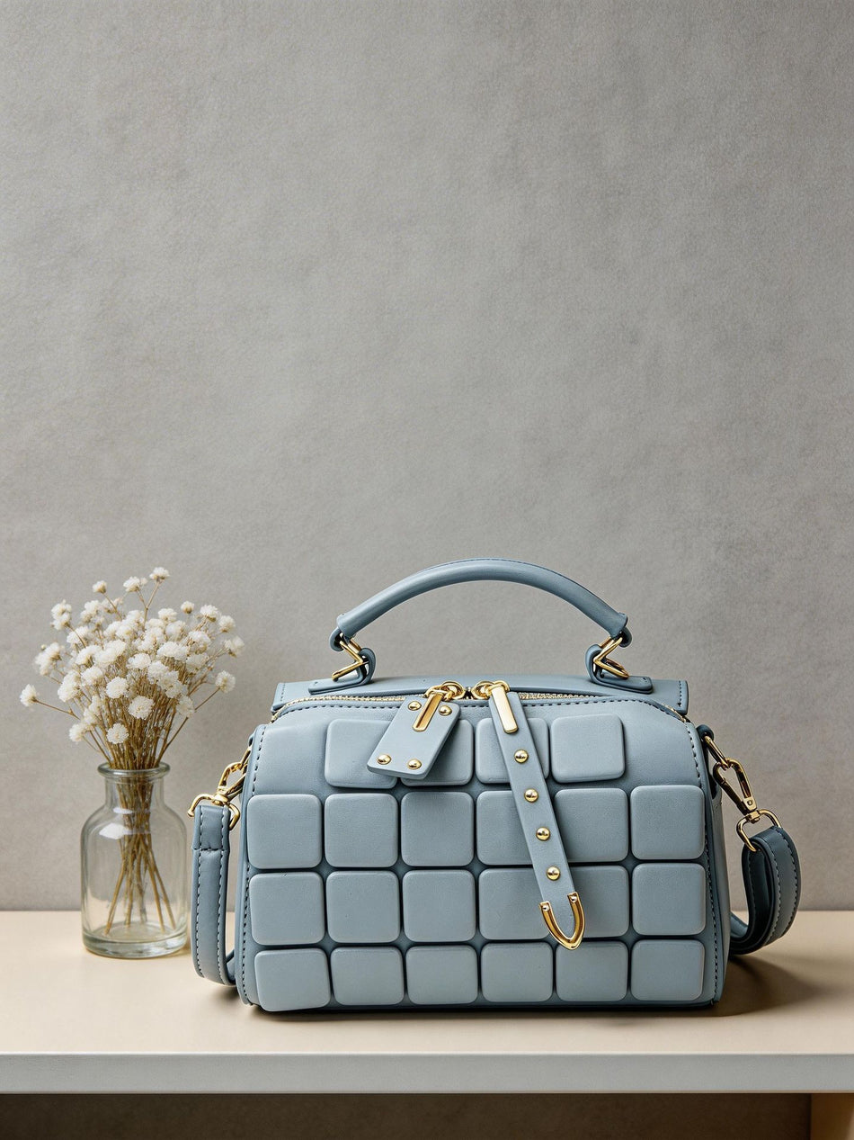 Women's Woven Texture Square Shoulder Bag with Crossbody Strap