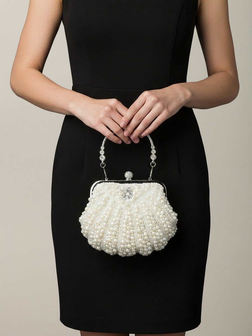 Women’s Pearl Beaded ABS Shell Clutch Crossbody Bag