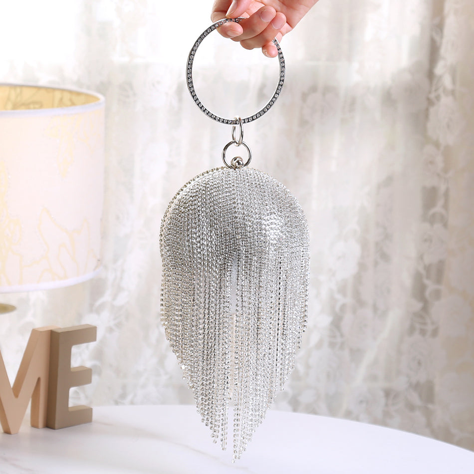 Women’s Rhinestone Tassel Round Dinner Clutch Bag