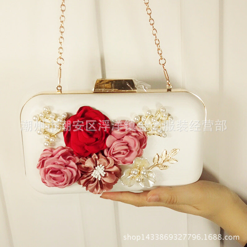 Women’s Pearl Flower PU Oval Shoulder Crossbody Bag