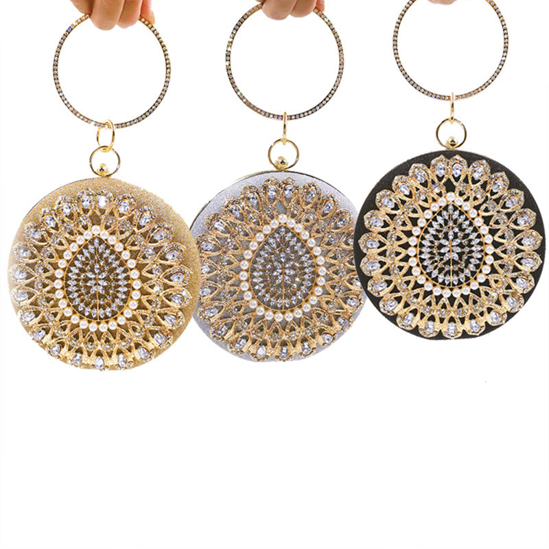 Women’s Pearl Flower Round PU Evening Clutch Bag