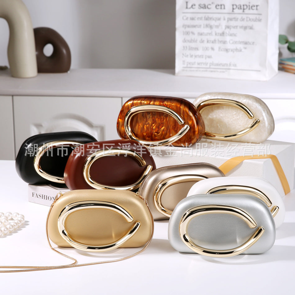Women’s Acrylic Oval Shell Crossbody Evening Clutch Bag