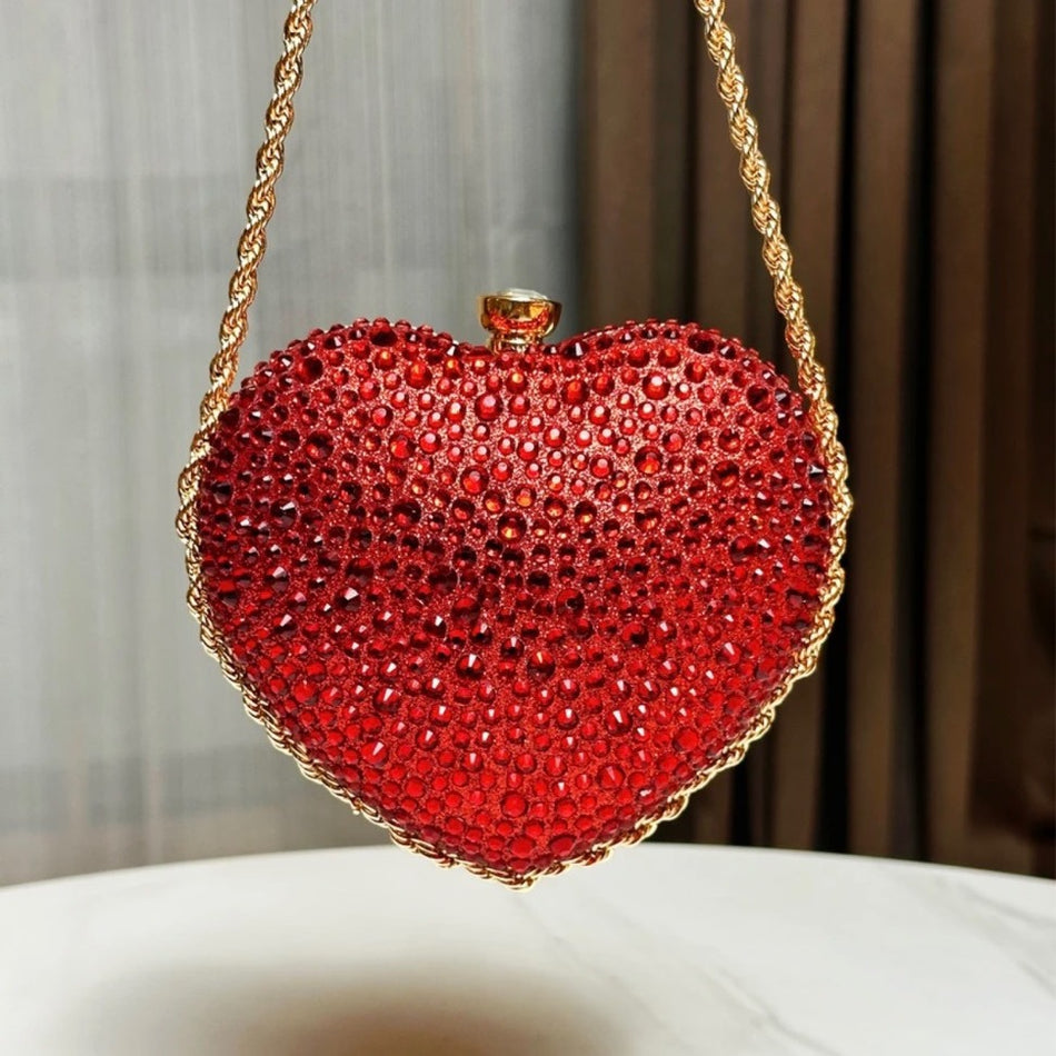 Women’s Heart-Shaped Diamond Polyester Crossbody Bag