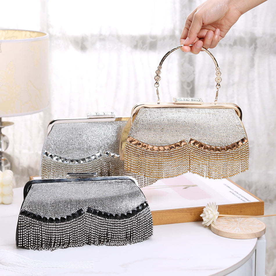 Women’s Diamond Tassel Small Square Evening Clutch Bag