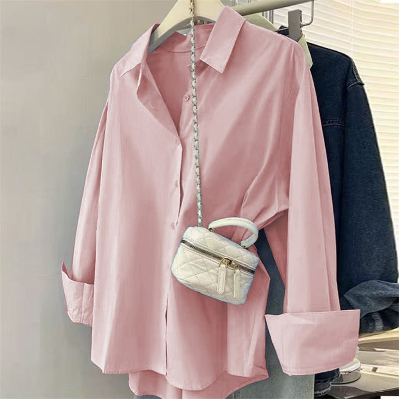 Women's Loose Button-Up Shirt with Raglan Sleeves in 11 Colors