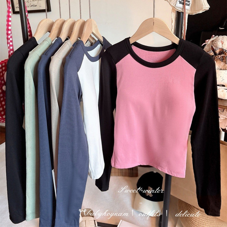 Women's Brushed Raglan Long Sleeve Top with Built-In Bust Pads