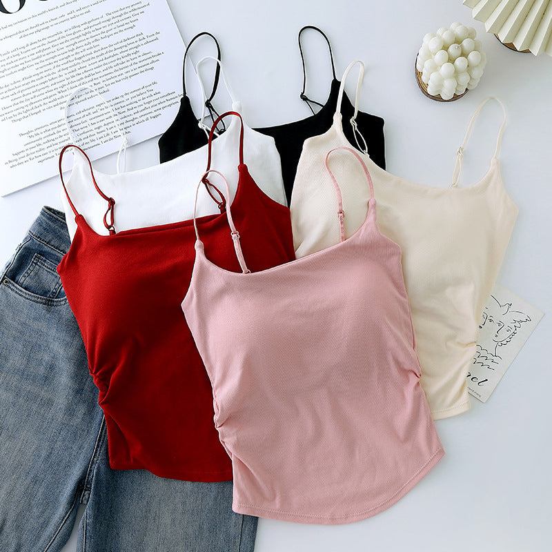 Women's Ruched Open-Back Camisole with Built-In Bra Pads, Stretch
