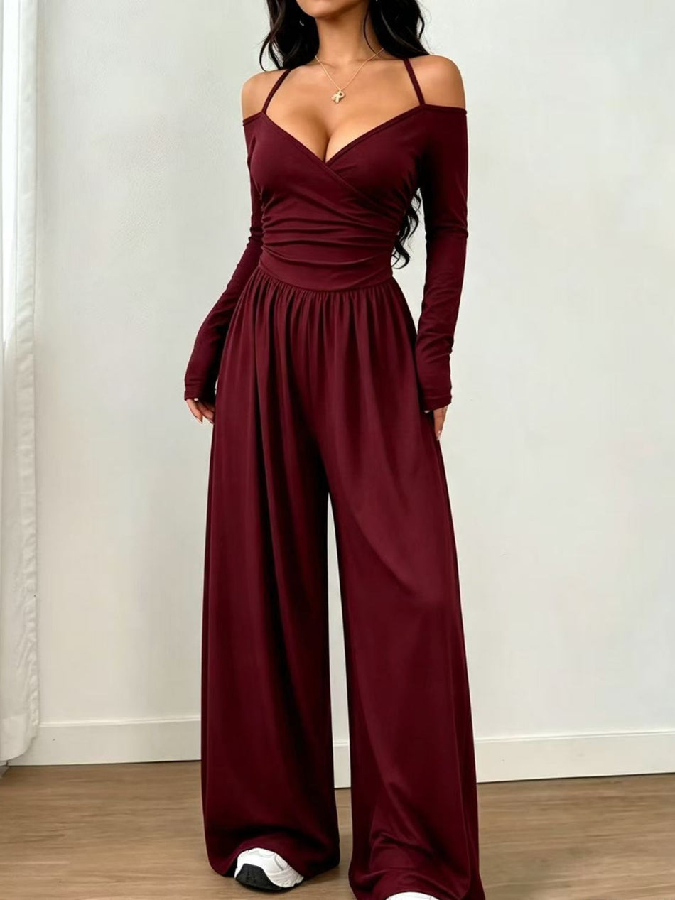 Women’s V-Neck High-Waist Wide-Leg Jumpsuit
