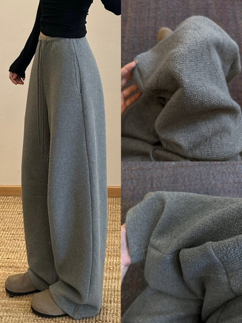 Women's Low-Rise Curved Wide-Leg Pants with Fleece-Lined Option