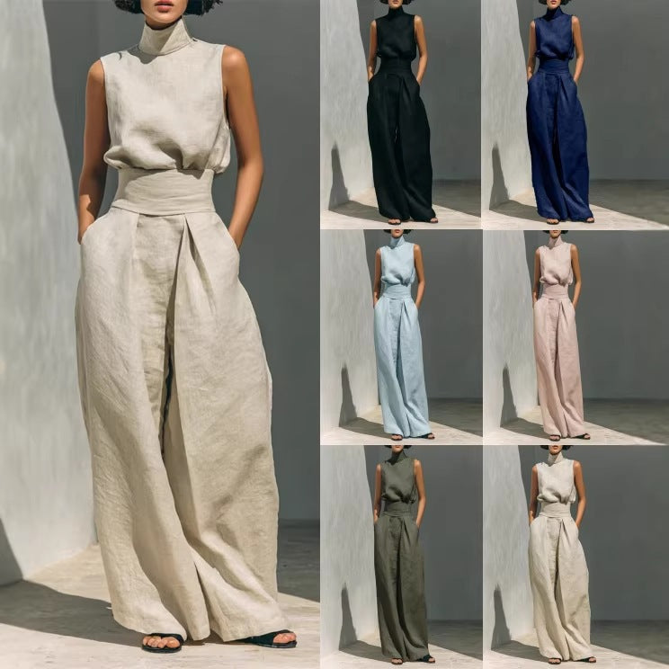 Women’s Cotton Linen Sleeveless Casual Pants Set