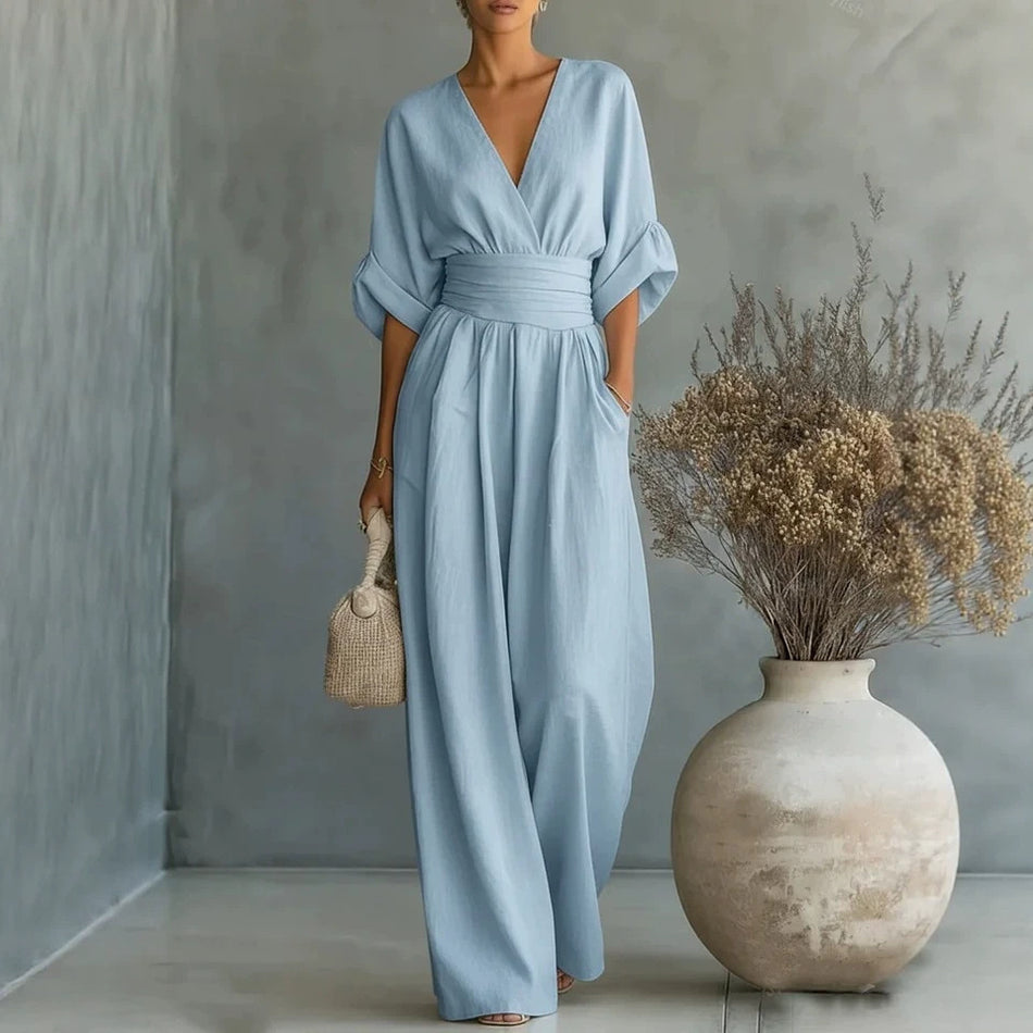 Women’s V-Neck High-Waist Wide-Leg Jumpsuit