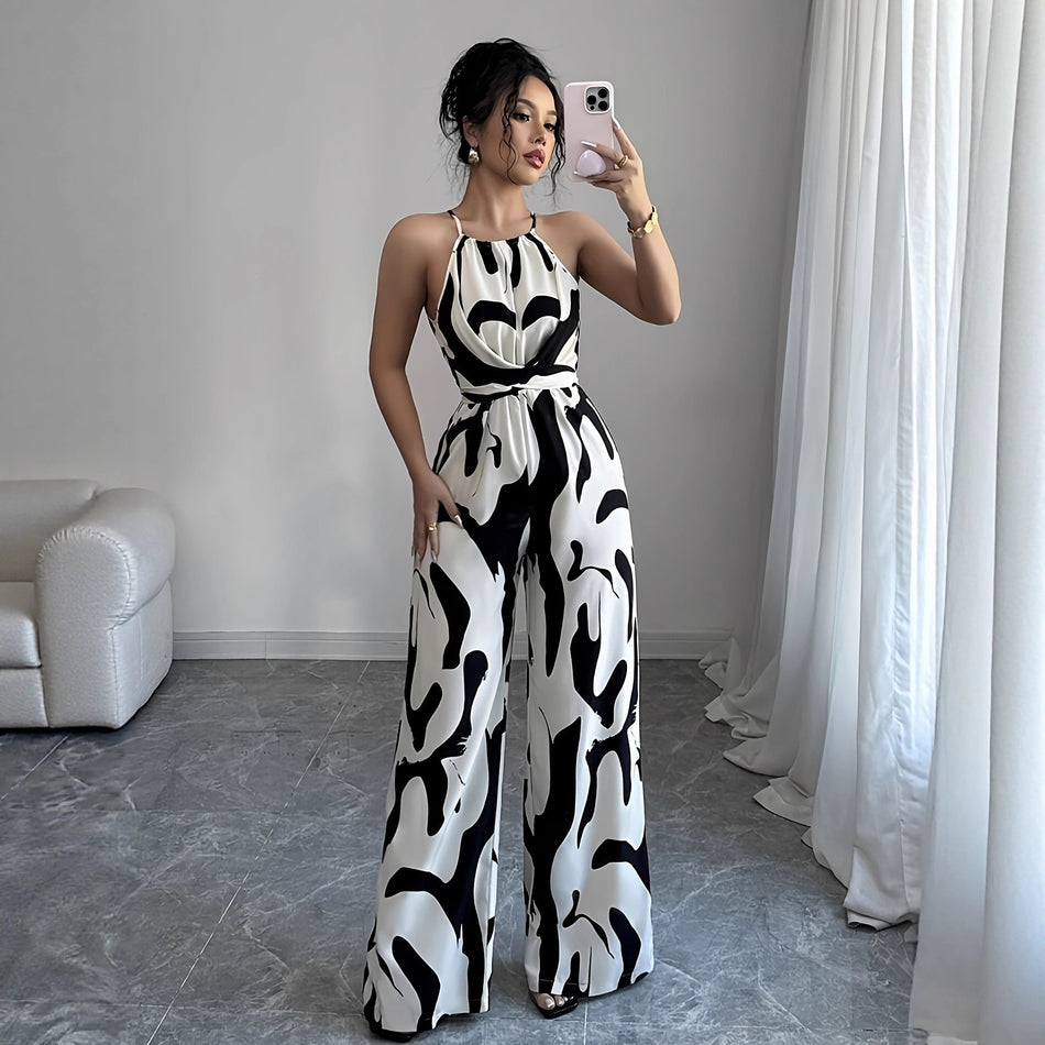 Women’s Printed Halter Wide-Leg Jumpsuit