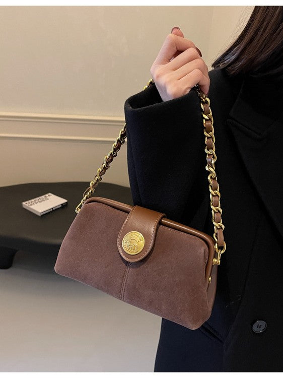 Women's Retro Mini Square Shoulder Bag in Suede-Look Faux Leather