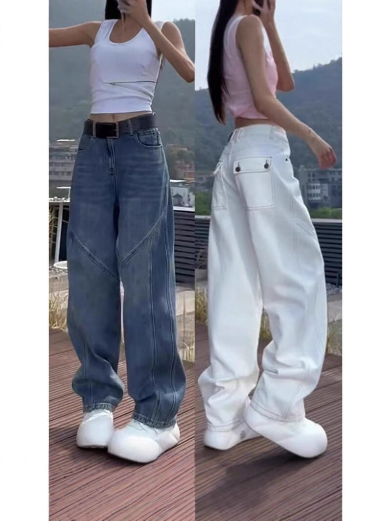 Women's High-Waisted Curved Leg Vintage Jeans in Floor Length
