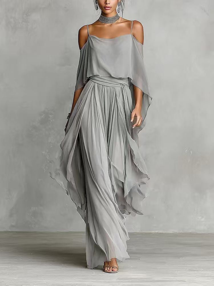 Women’s Chiffon Off-Shoulder Sleeveless Long Dress