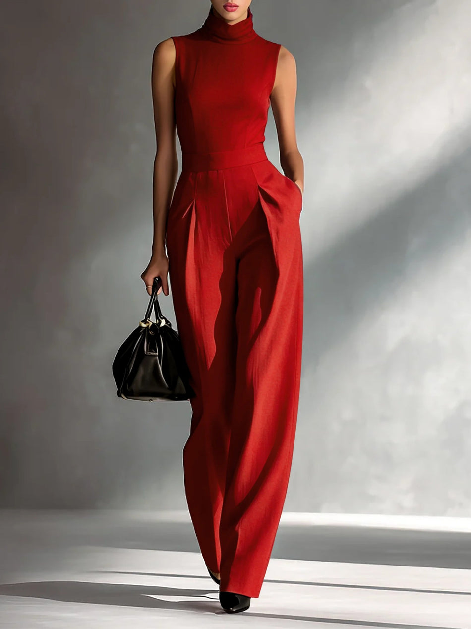 Women’s Sleeveless High-Neck Wide-Leg Jumpsuit
