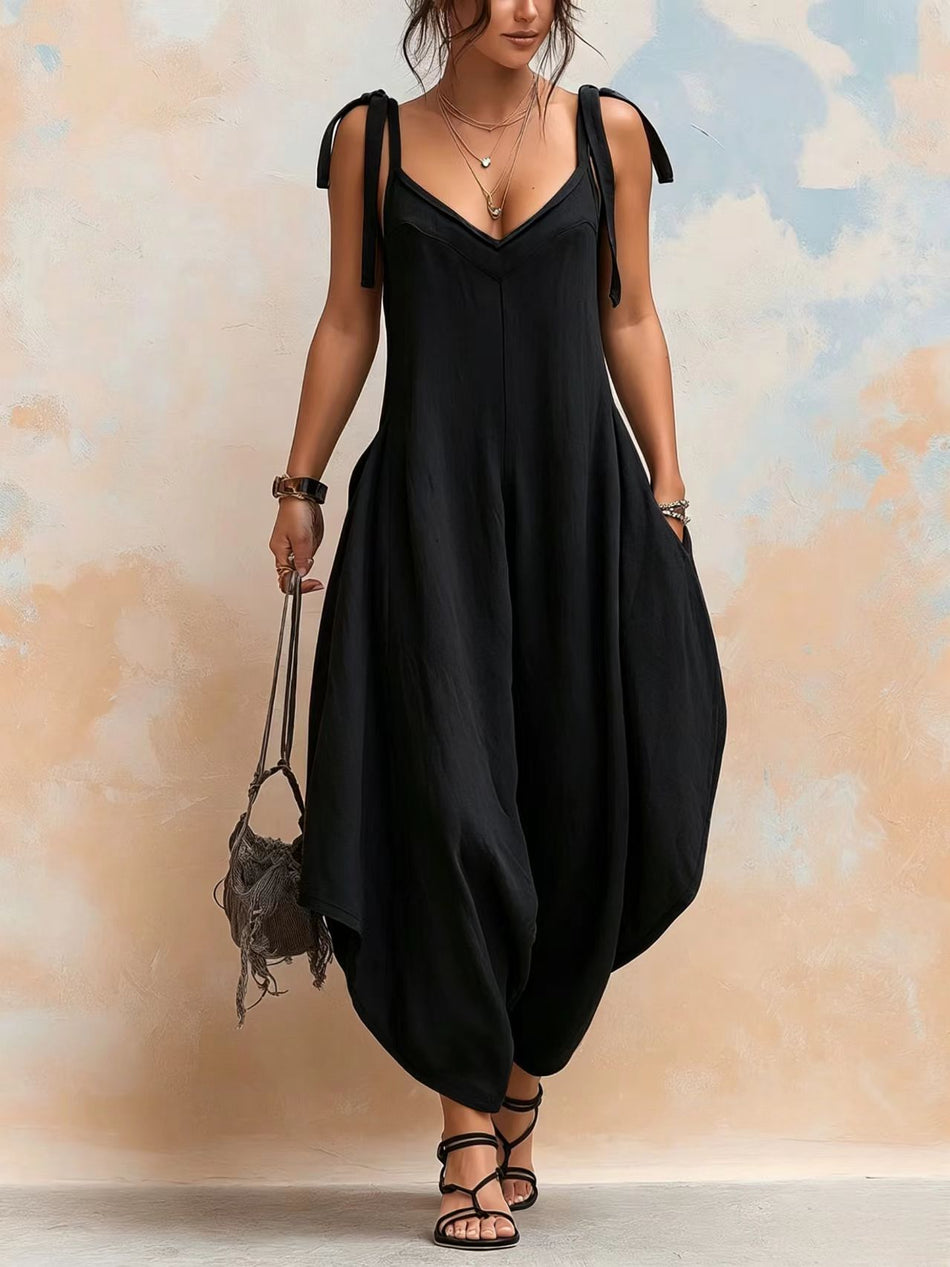 Women’s V-Neck Sleeveless Loose Cropped Jumpsuit