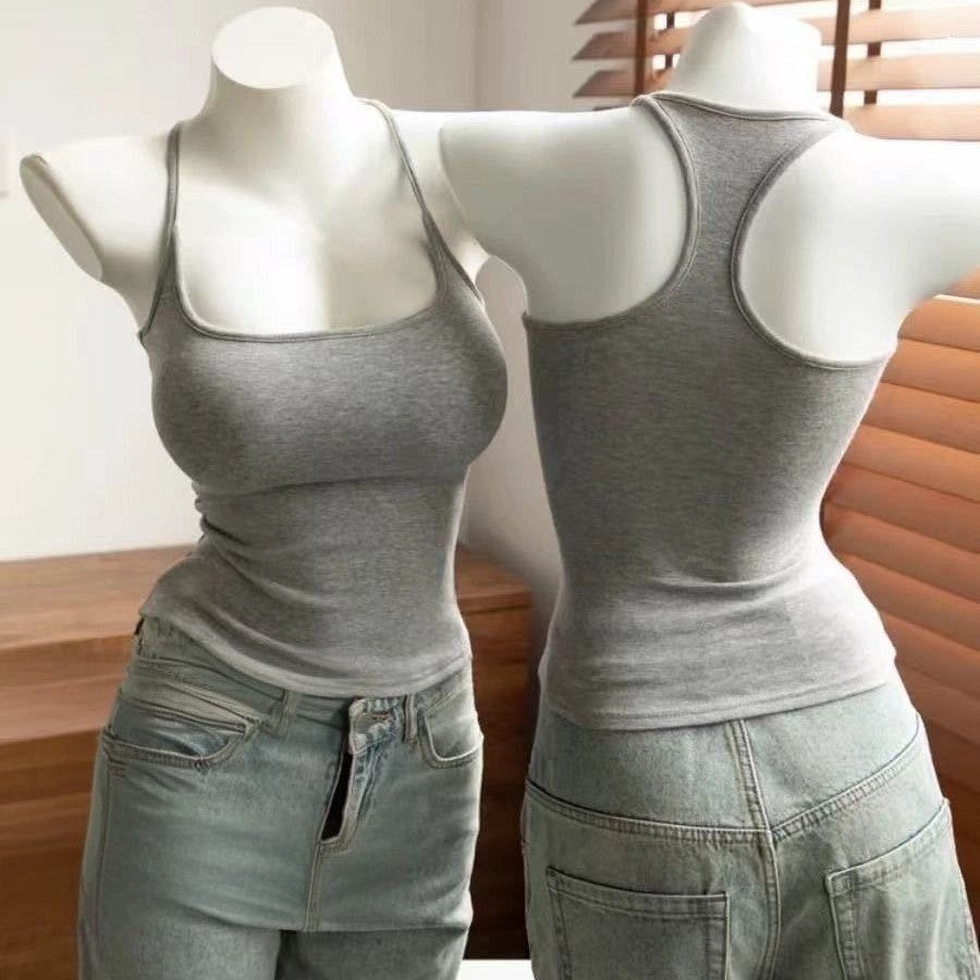 Women's Halter Neck Tank Top with Built-In Bust Pads in Nylon