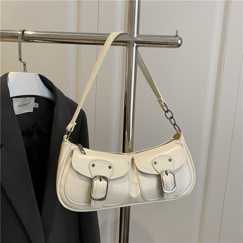 Women's Small Square Underarm Bag in Soft Faux Leather with Zip