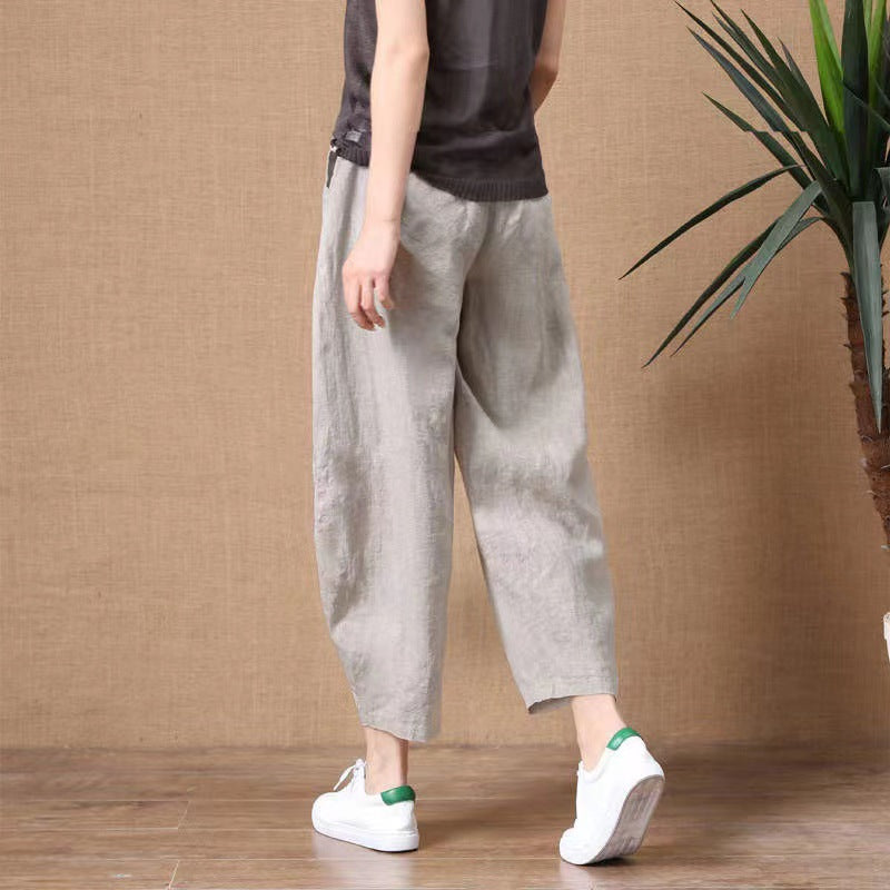 Women's Loose Cotton Wide-Leg Cropped Pants for Summer, S to 4XL