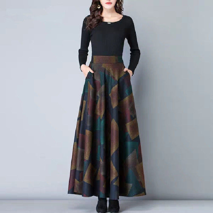 Women's High-Waisted Plaid A-Line Midi Swing Skirt, M to 4XL