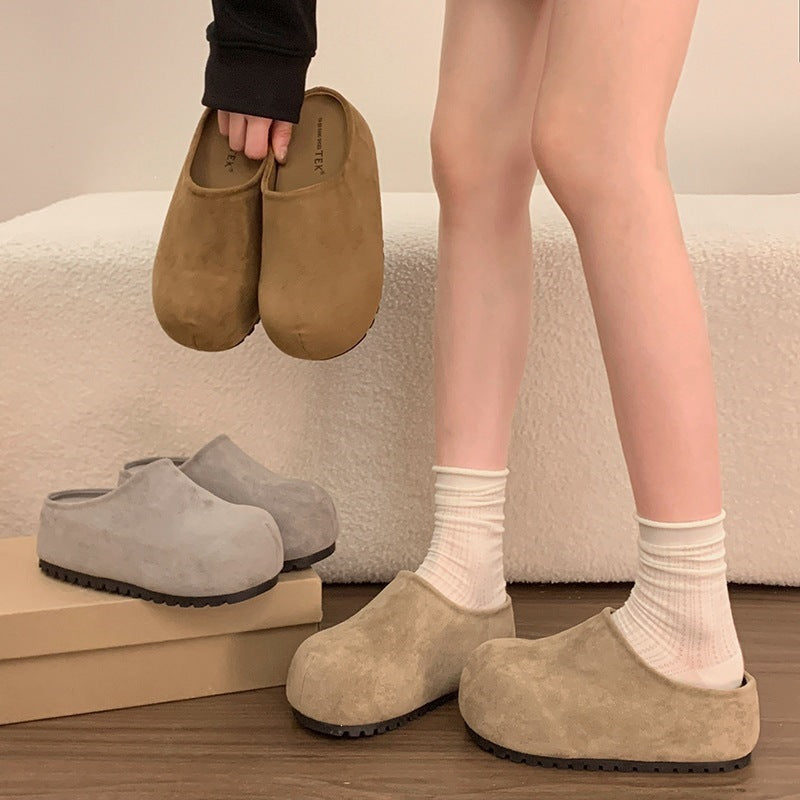 Women's Retro Closed-Toe Thick Sole Mules in Gray, Beige or Camel
