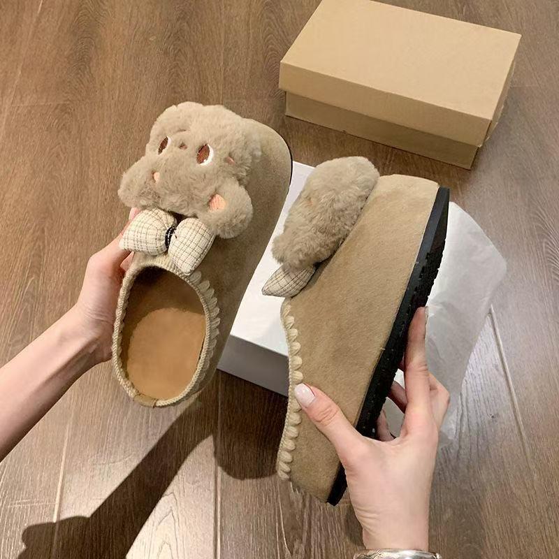 Women's Cute Cartoon Bear and Bow Slip-On Mules with Rubber Sole
