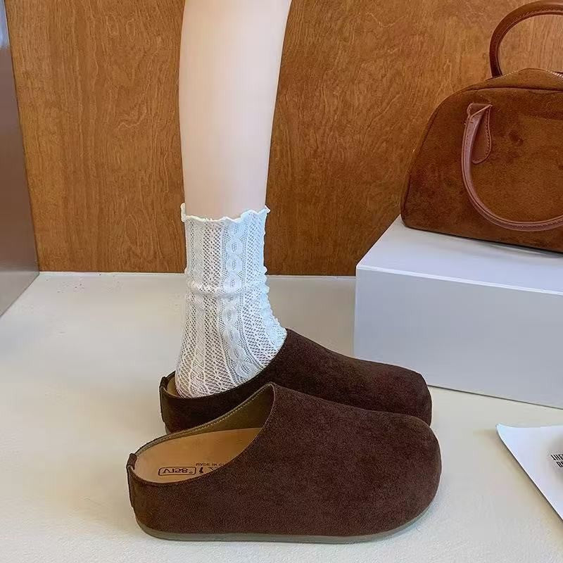 Women's Suede Closed-Toe Thick-Soled Platform Mules