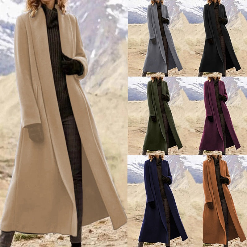 Women's Extra-Long Wool-Look Coat with Shawl Collar, S to 5XL