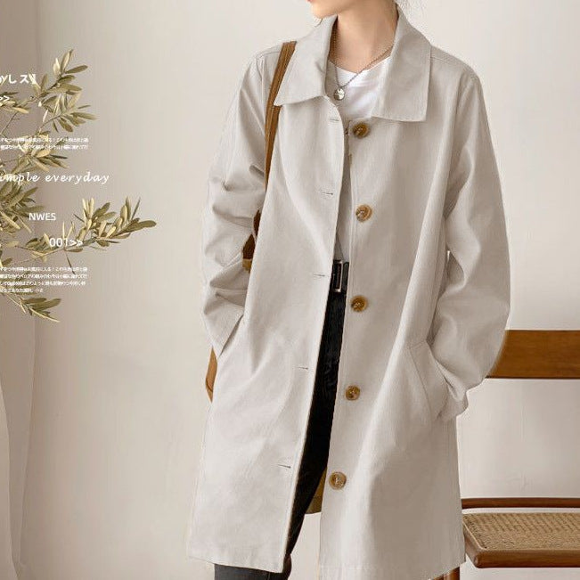 Women's Lined Mid-Length Trench Coat with Button Front, S to 3XL