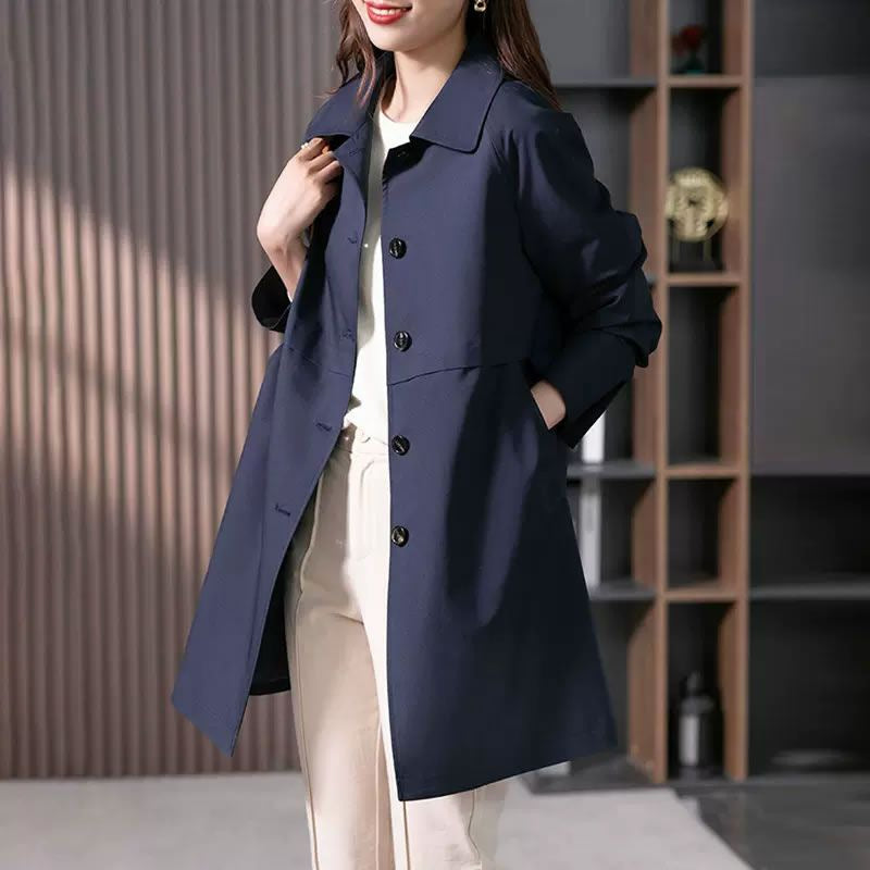 Women's Lined Mid-Length Single-Breasted Trench Coat