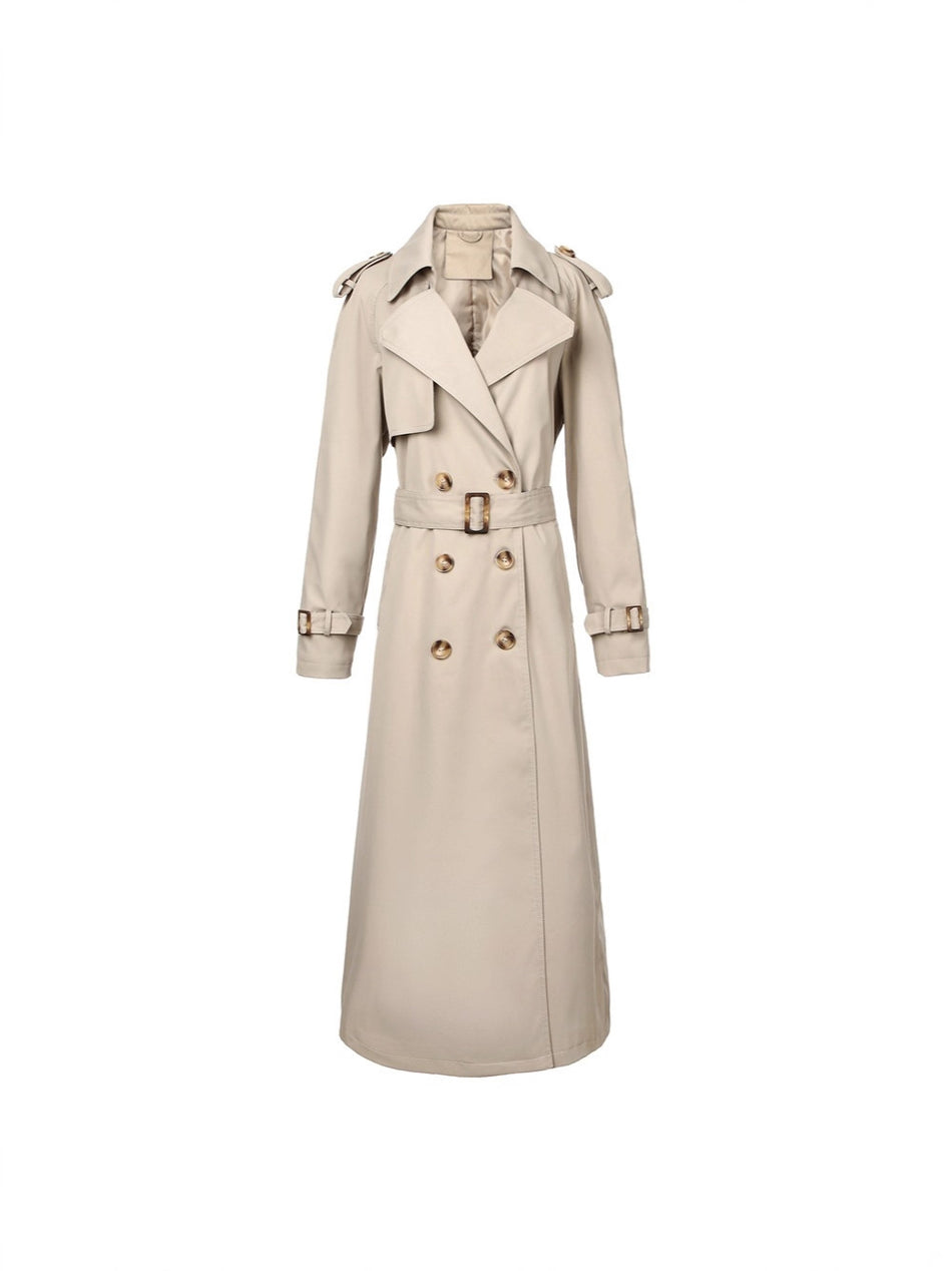 Women's Belted Double-Breasted Extra-Long Trench Coat, XS to XL