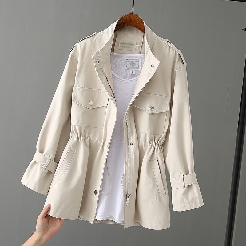 Women's Petite Mid-Length Stand Collar Loose Trench Coat