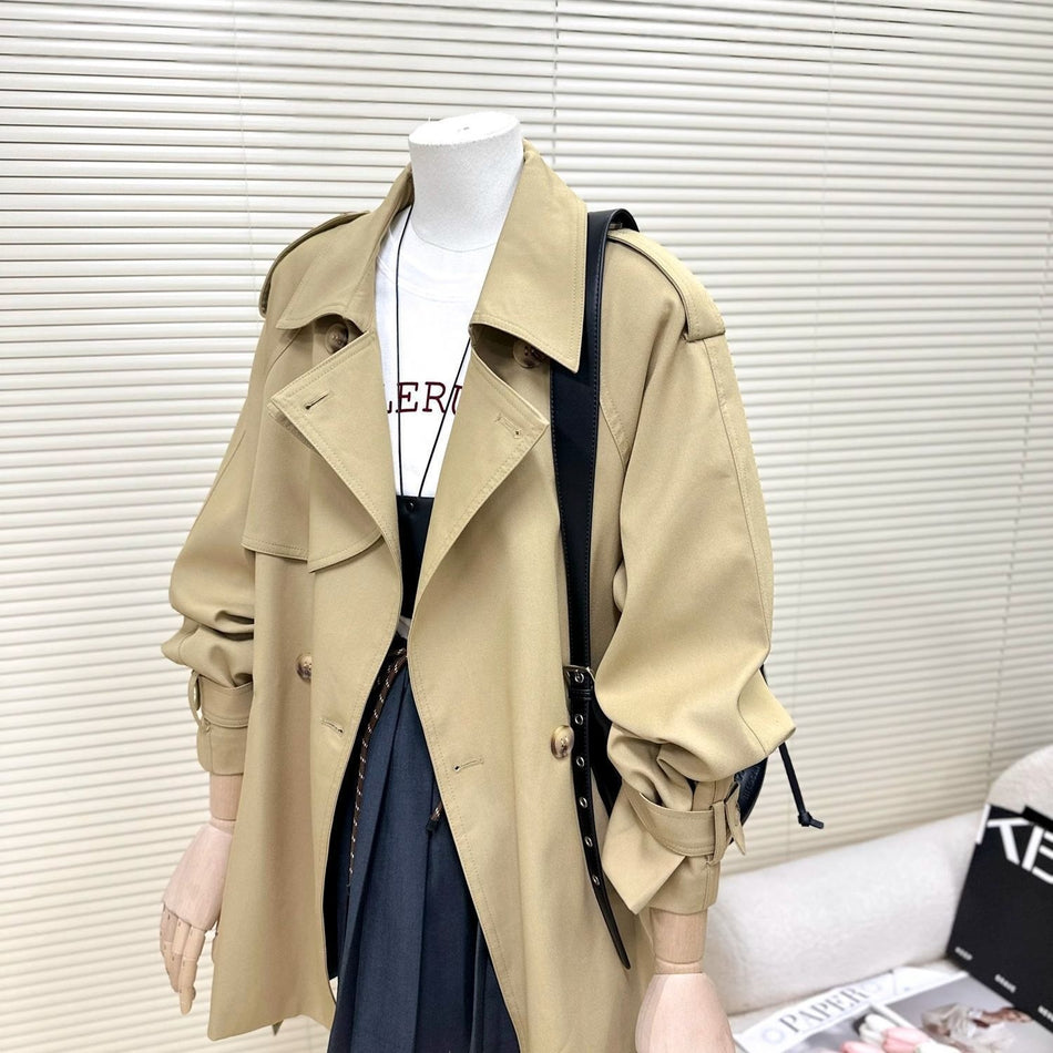 Women's Khaki Petite Slim-Fit British-Style Short Trench Coat
