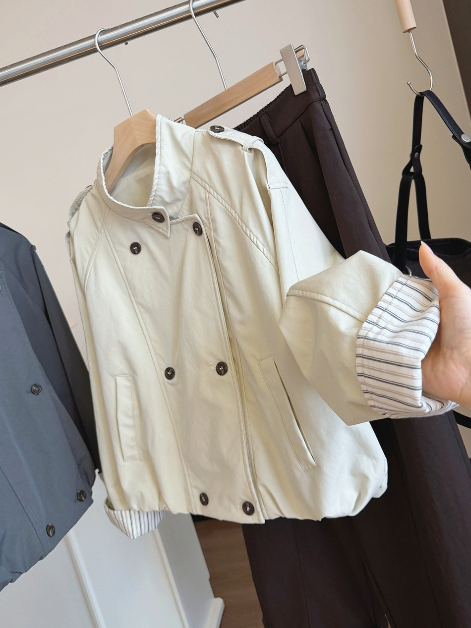 Women's Korean-Style Stand Collar Double-Breasted Autumn Trendy Jacket