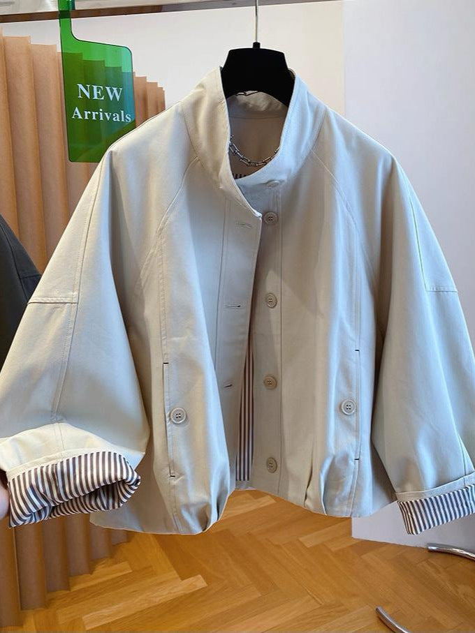 Women's Loose Stand-Collar Striped-Lined Autumn Trendy Jacket