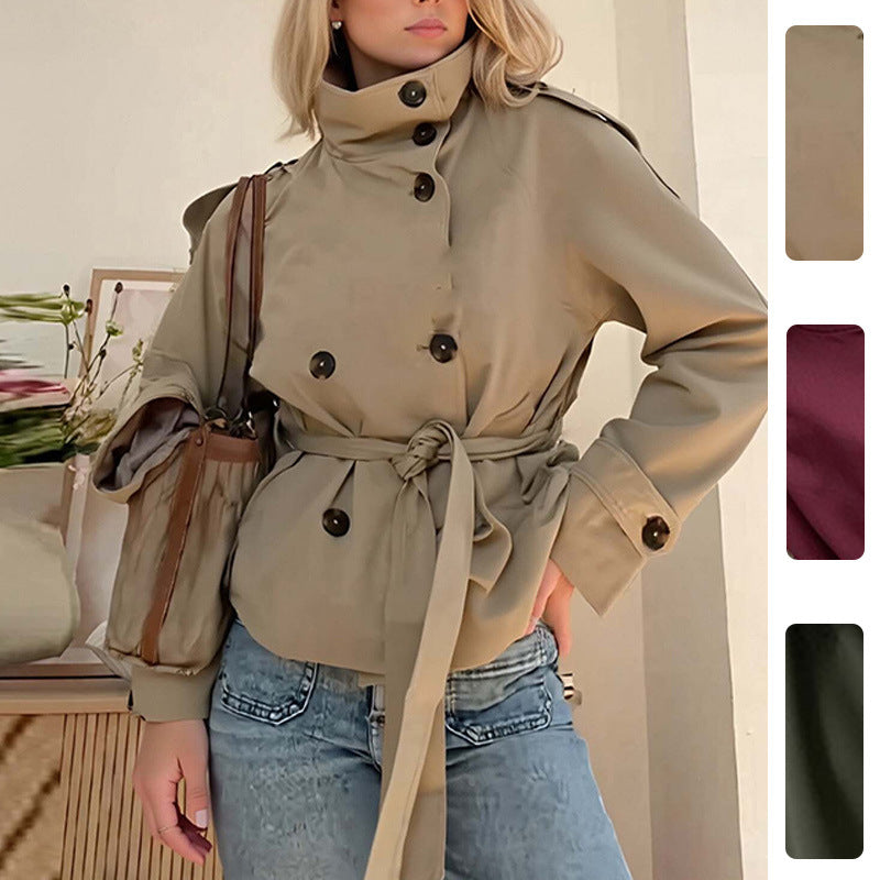 Women's Solid-Color Waist-Lace Short Autumn Trendy Jacket