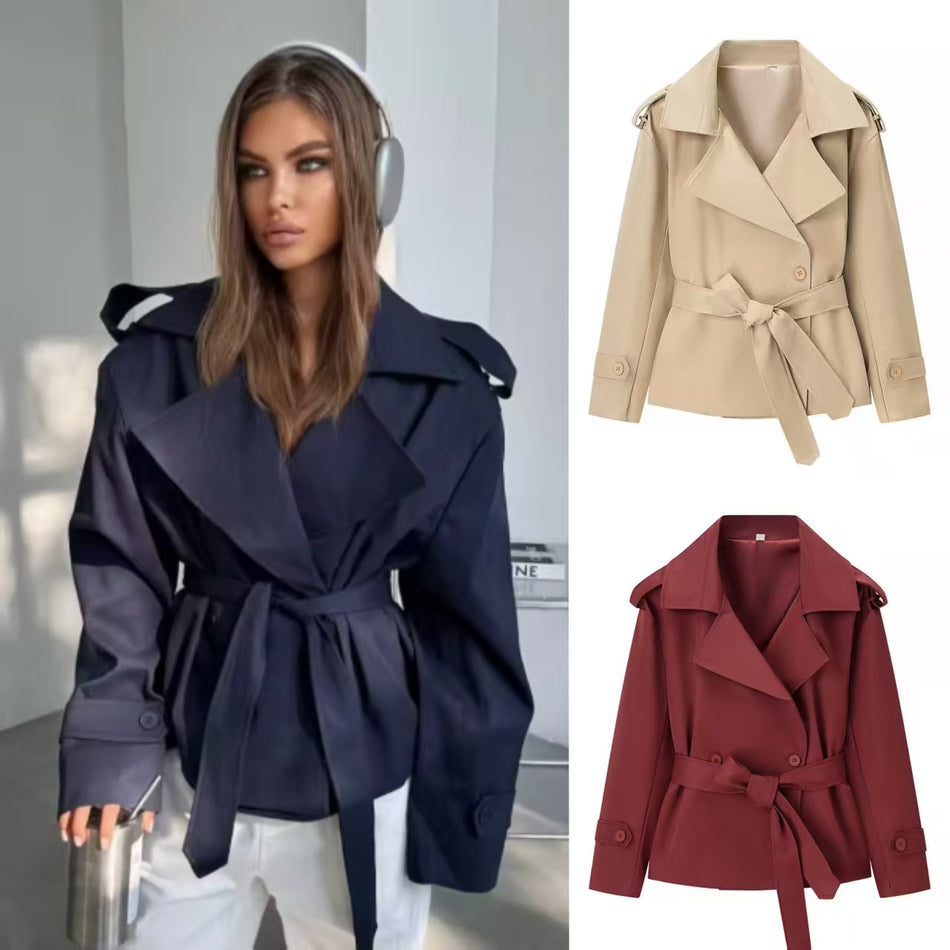 Women's Long Loose Belted Autumn Trendy Jacket