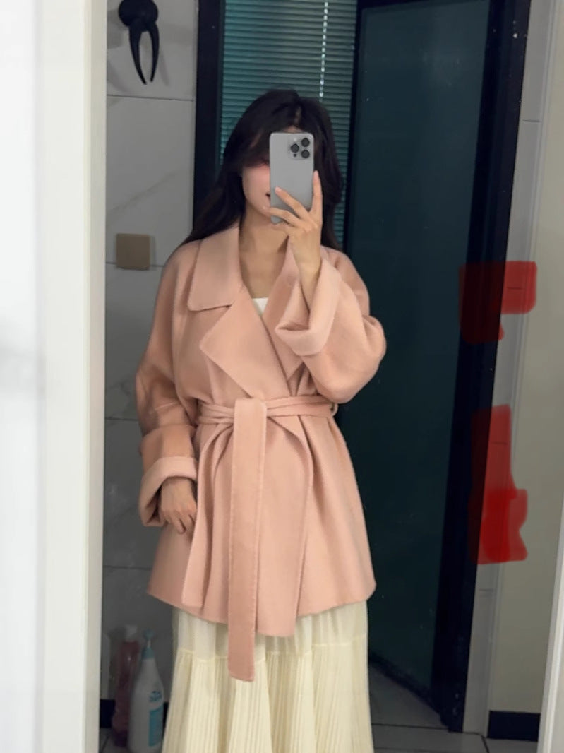 Women's Wool Coat with Hand-Sewn Detail and Double Breasted Front