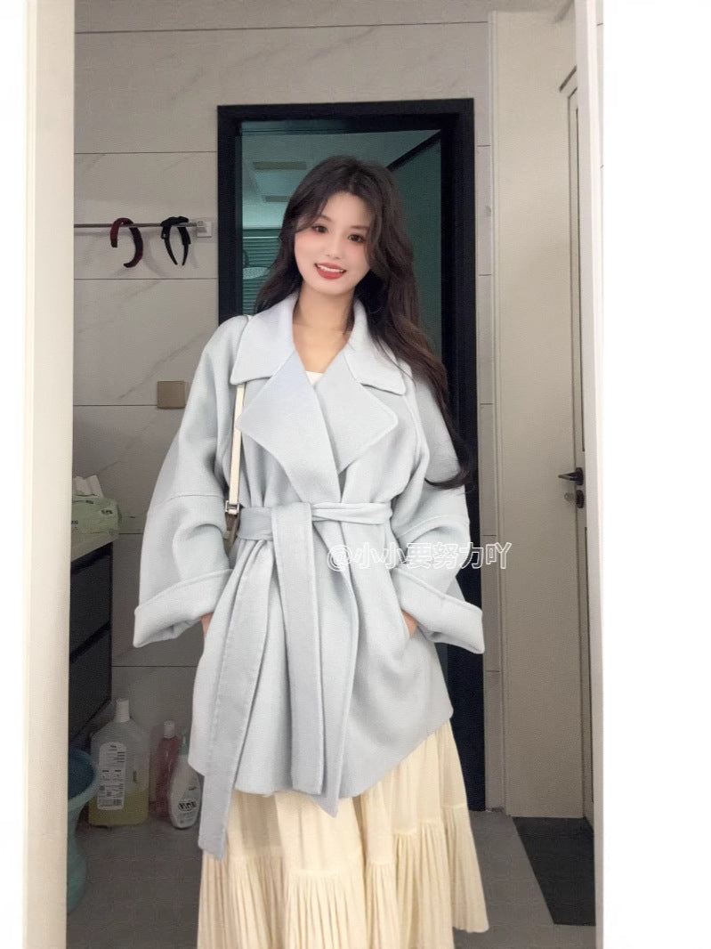 Women's Double-Sided Wool Coat with Hand-Sewn Details