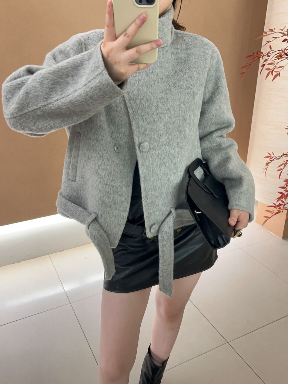 Women's 100% Wool Coat with Double-Sided Finish and Pockets