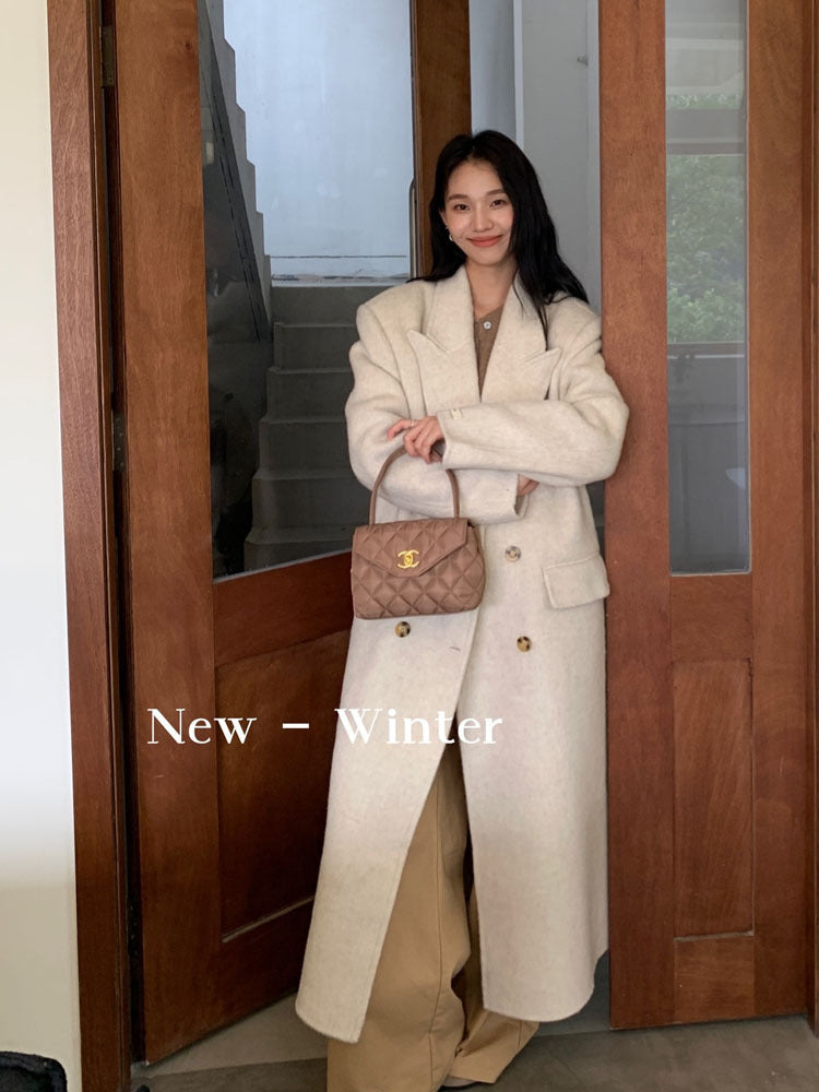 Women's Double-Sided Wool Coat with Alpaca Wool and Scarf Detail
